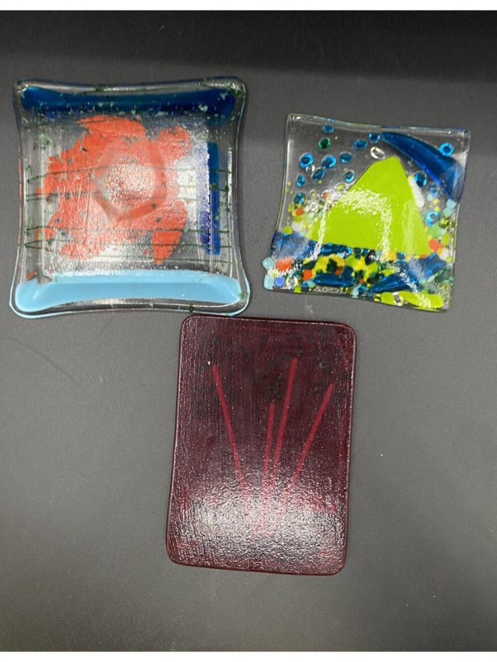 Fused Art Glass Coaster & Trinket Bowls Iris Flowers Abstract & Golf Flag LOT 3 - Picture 2 of 13